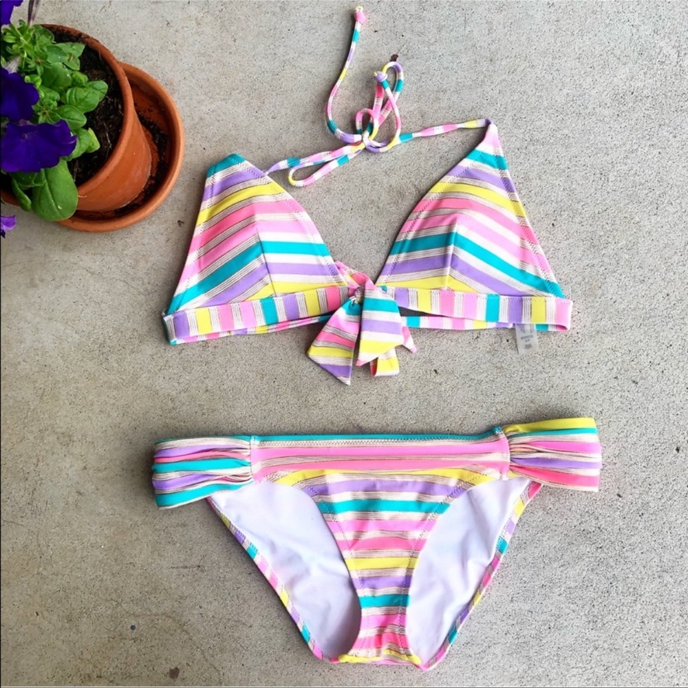 Victoria’s Secret Pastel Strip Swim Bikini. Triangle top S bikini Bottom M